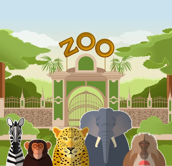 Zootor mit afrikanischen Flachtieren — Stockvektor