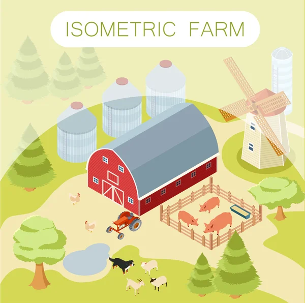 Bannière de ferme isométrique — Image vectorielle