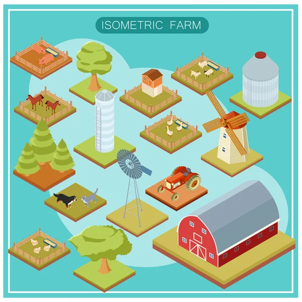 Set di icone isometriche della fattoria — Vettoriale Stock