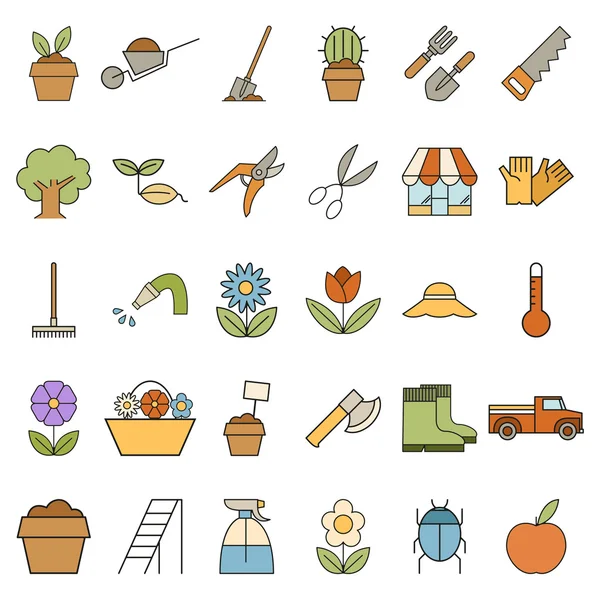 Set of colourful garden icons — Stock Vector