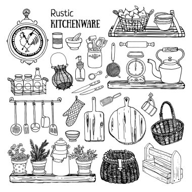 rustik mutfak eşyaları Icons set