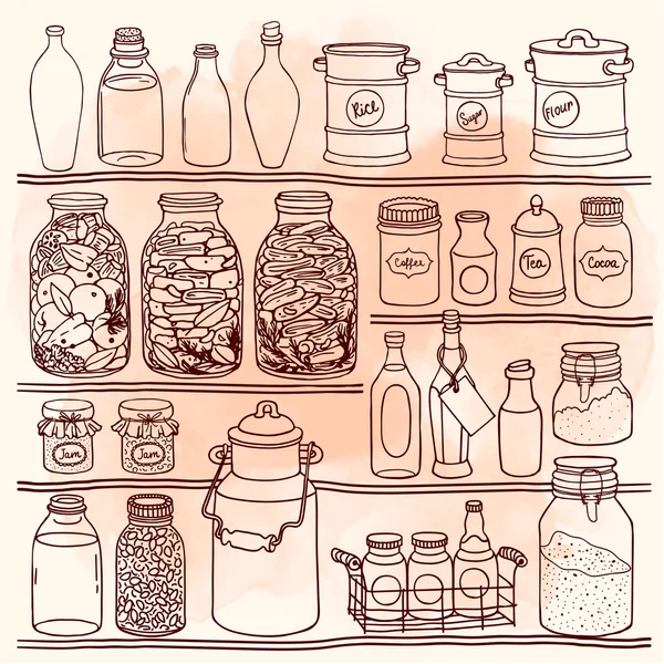 Bocaux et bouteilles de cuisine ensemble — Image vectorielle