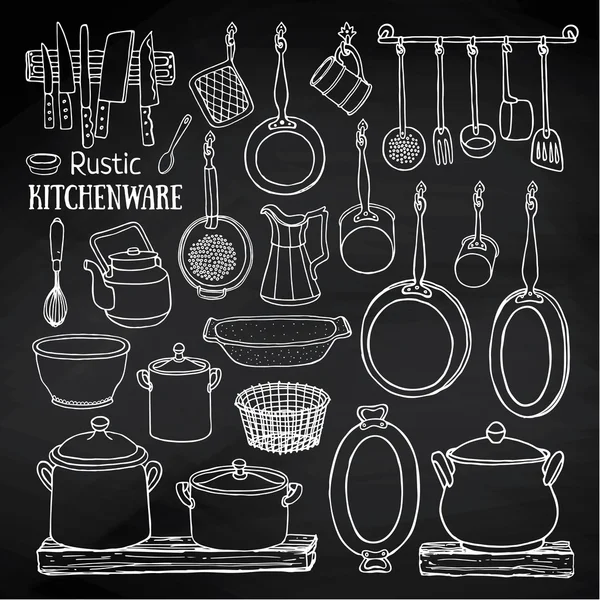 Conjunto de iconos rústicos utensilios de cocina — Archivo Imágenes Vectoriales