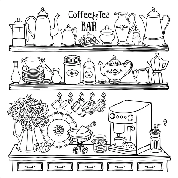 Kahve ve çay bar set — Stok Vektör