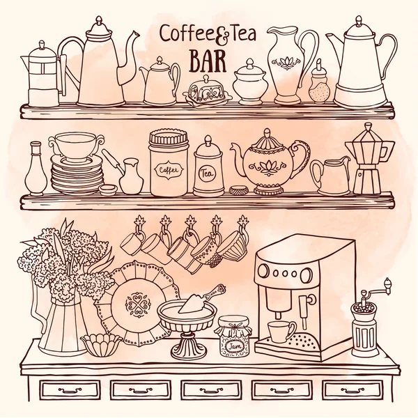 Coffee and tea bar set — Stock Vector