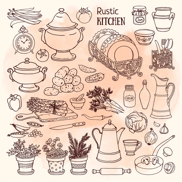 Set of rustic kitchen utensils — Stock Illustration Set of rustic kitchen utensils Stock Illustration