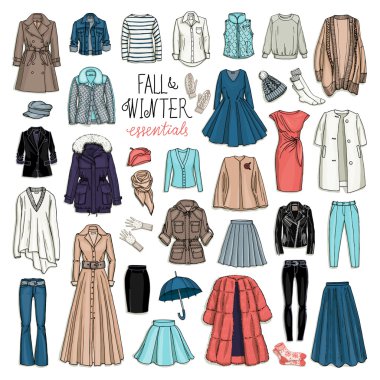 woman fall and winter fashion collection clipart