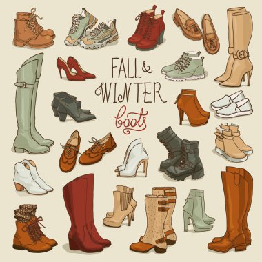 fall and winter boots collection clipart