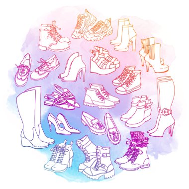 female shoes, boots set clipart