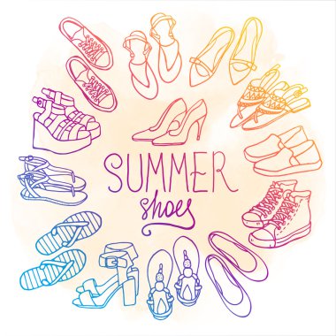 female summer shoes set clipart