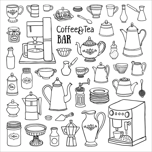 Set de café y té para bar — Vector de stock