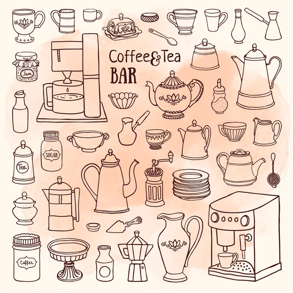 Coffee and tea set for bar — Stock Vector