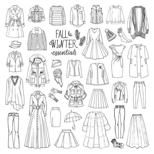 Mujer otoño y colección de moda de invierno — Archivo Imágenes Vectoriales