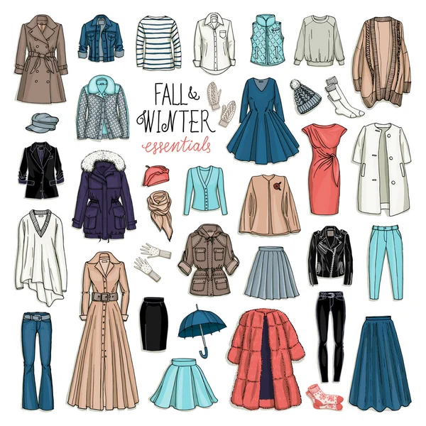 Woman fall and winter fashion collection — Stok Vektör