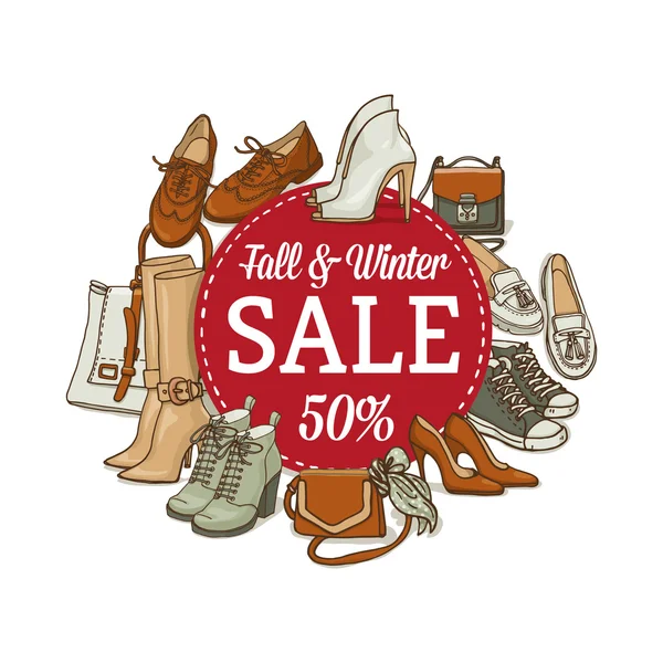 Female shoes and bags sale banner — 图库矢量图片