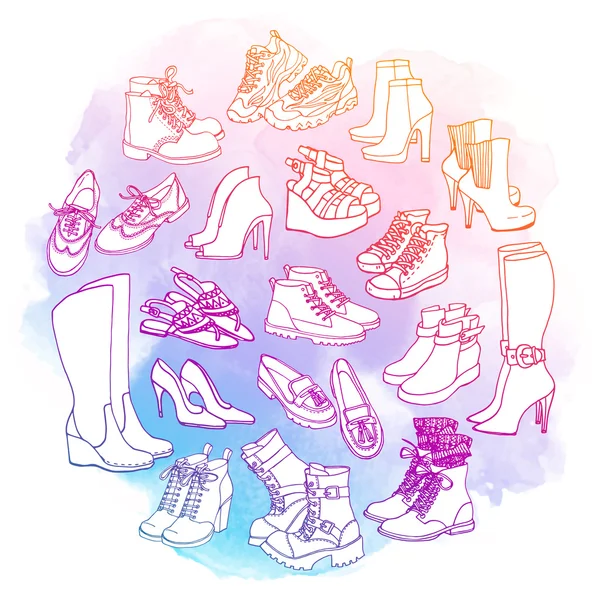 Kadın ayakkabı, çizme seti — Stok Vektör