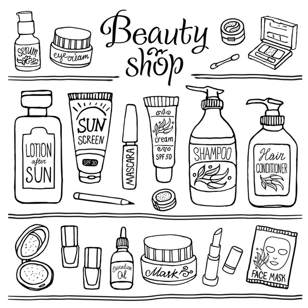 Ensemble de maquillage et de cosmétiques — Image vectorielle