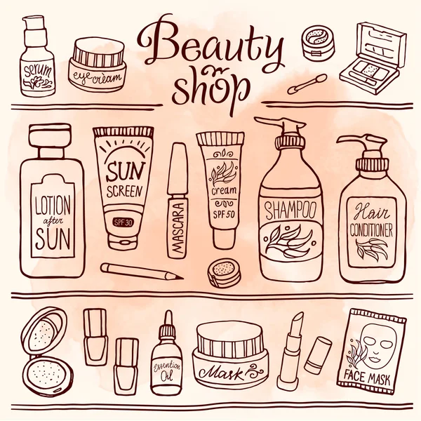 Ensemble de maquillage et de cosmétiques — Image vectorielle