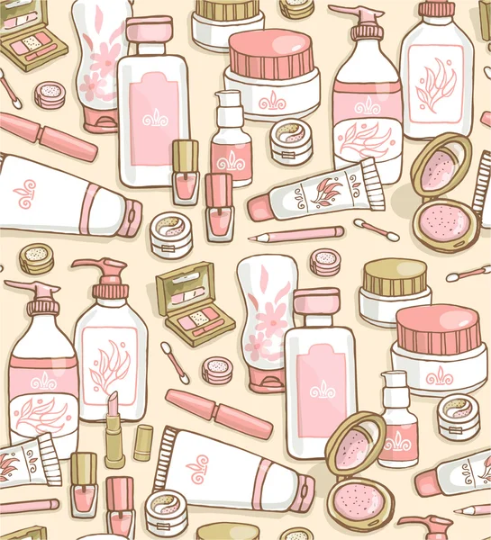 Patrón de maquillaje y cosméticos — Vector de stock