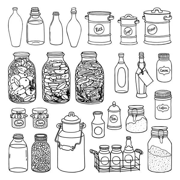 Słoiki i butelki puszkowanie zestaw ikon — Wektor stockowy