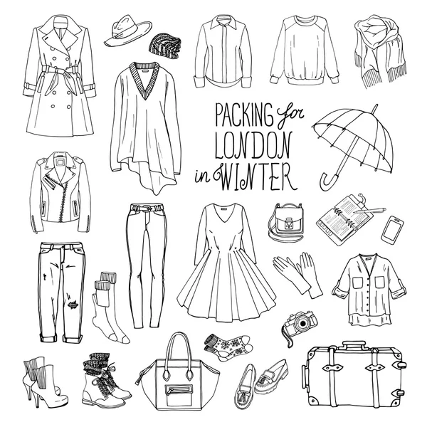 London winter travel luggage set Stock Illustration