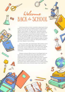Şablon ile okul malzemeleri broşür, klasör, el ilanı, afiş, broşür