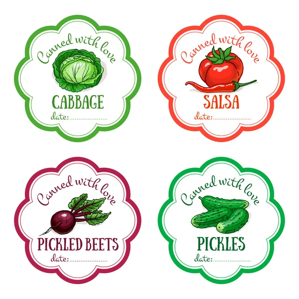 Conjunto de etiquetas vectoriales con vegetales dibujados a mano. Plantillas para de — Vector de stock