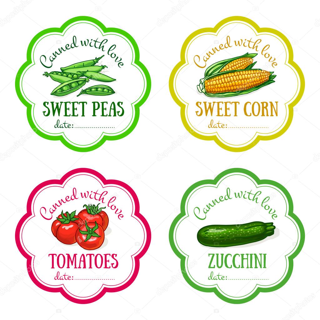 set of vector labels with hand drawn vegetable templates