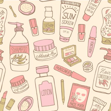 make up and cosmetics icons pattern