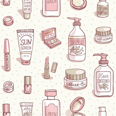 make up and cosmetics icons pattern