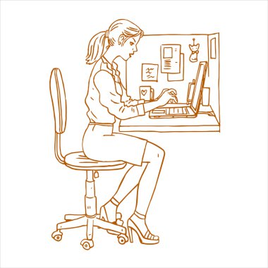 dizüstü bilgisayar ile ofiste kadın silüeti