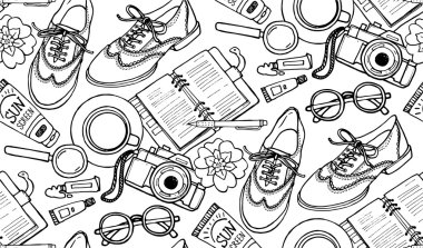 Seyahat, gezi öğeleri, simgeler desen