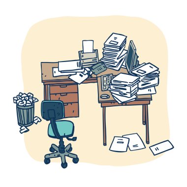 Disorder in office workspace clipart