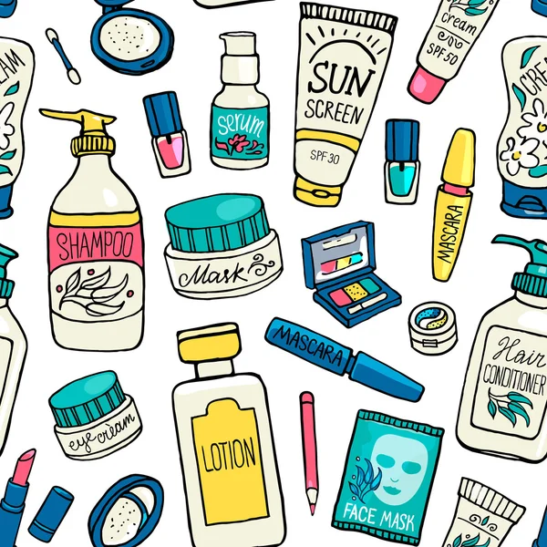 Maquillaje y cosméticos iconos patrón — Archivo Imágenes Vectoriales