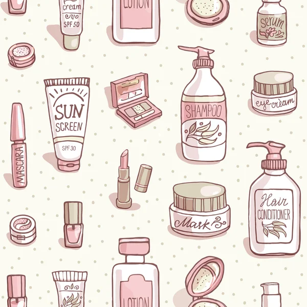 Maquillage et motif d'icônes cosmétiques — Image vectorielle