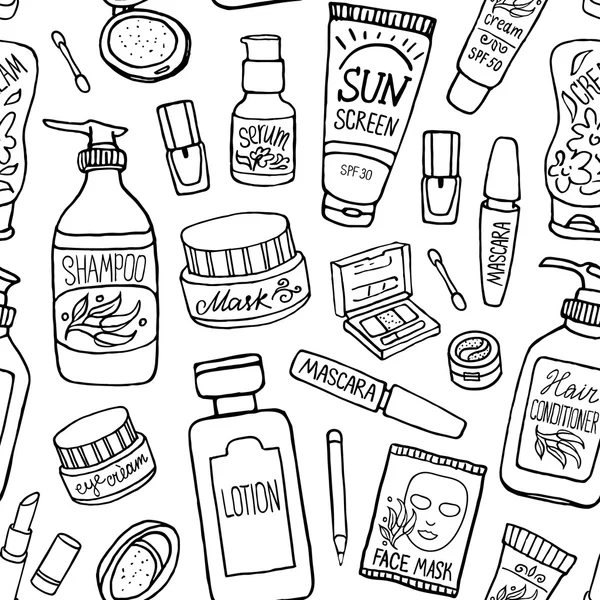 Maquillage et motif d'icônes cosmétiques — Image vectorielle