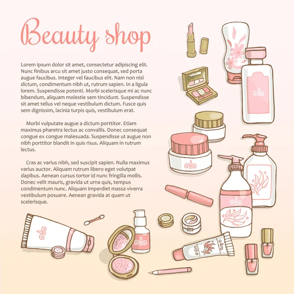 Cosmetics, make-up products brochure — Stock Vector