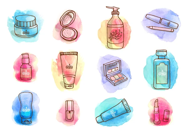 Conjunto de maquillaje, iconos de cosméticos — Vector de stock