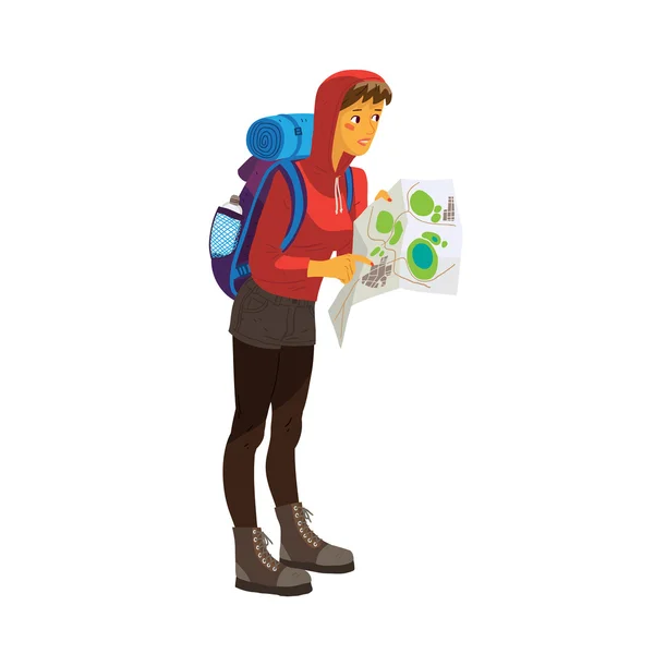 Chica Turista con Mapa — Vector de stock