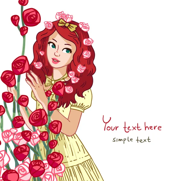 Pige med rosenblomster – Stock-vektor
