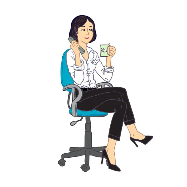 Femme assise sur la chaise dans le bureau — Image vectorielle