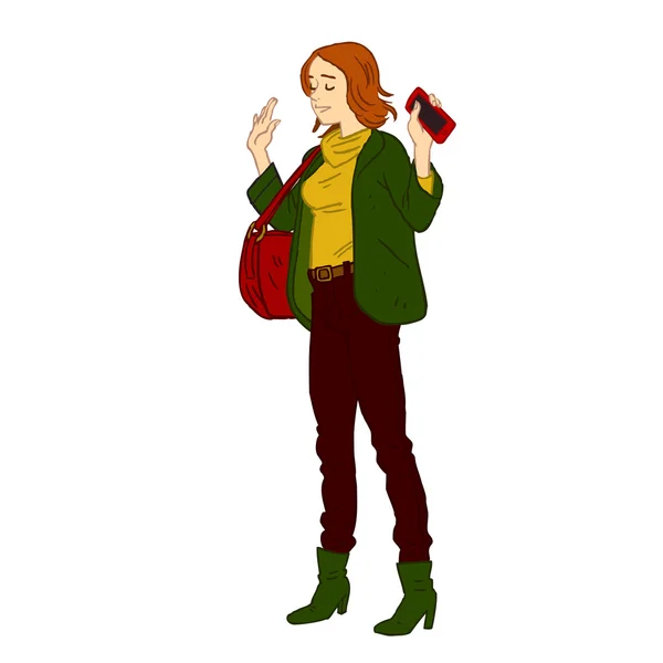 Mujer de oficina con teléfono móvil — Vector de stock