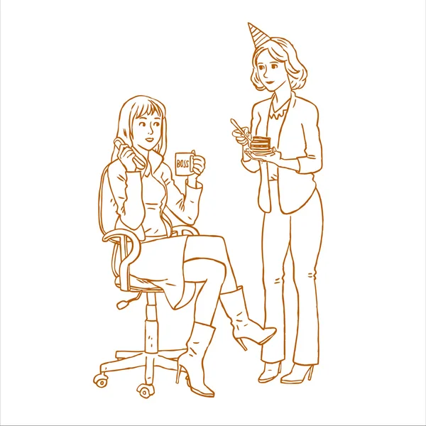 Δύο μιλώντας γραφείο κορίτσια — Διανυσματικό Αρχείο