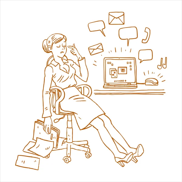 Trött affärskvinna i office — Stock vektor
