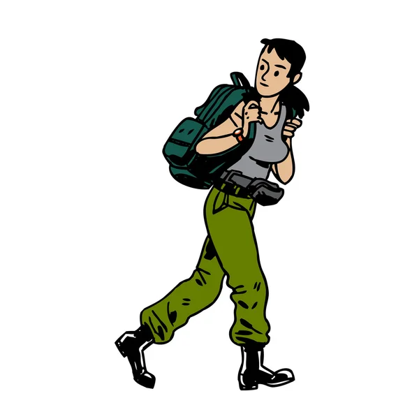 Femme passager avec sac à dos — Image vectorielle