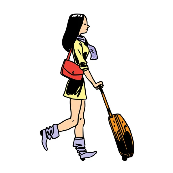 Mujer pasajera en aeropuerto — Vector de stock