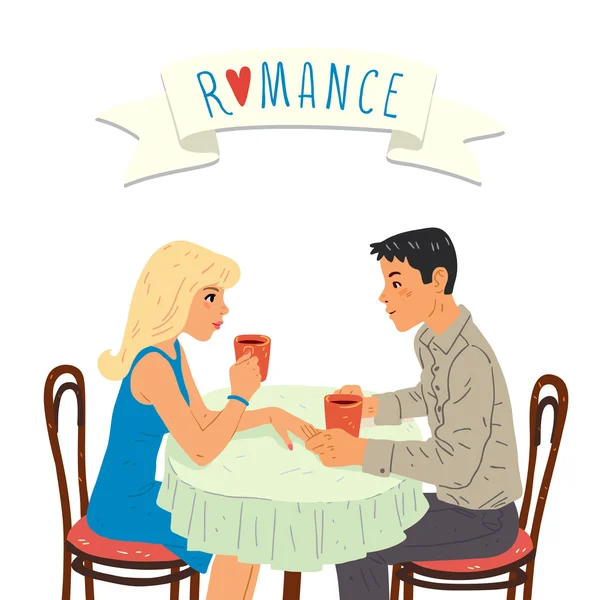 Pareja romántica en la cafetería — Vector de stock