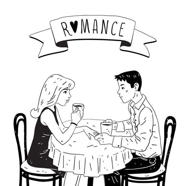 Romantiska par på café — Stock vektor