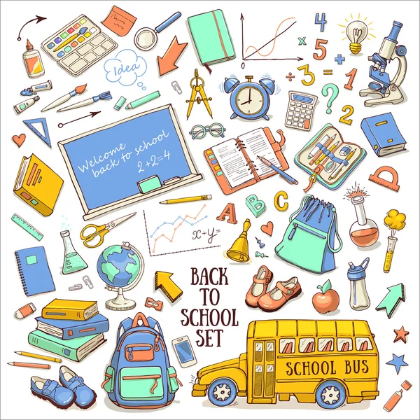 School supplies icons set — Stock Vector