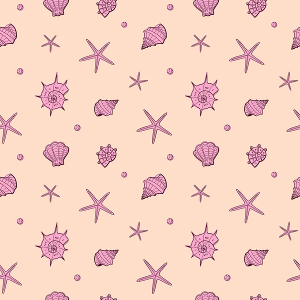 Coquilles de mer et motif étoiles — Image vectorielle